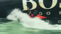 Alex Thomson attempts the Keel Walk / marche sur la quille Hugo Boss