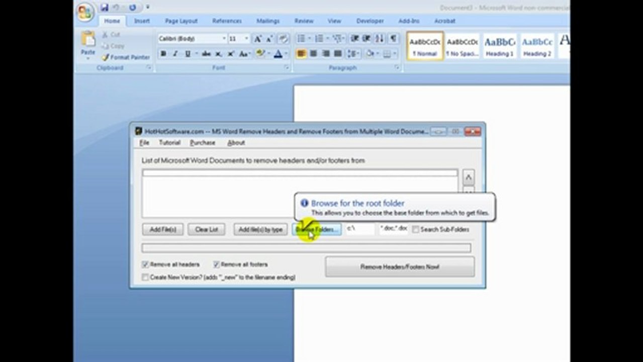 How to remove headers and/or footer from multiple microsoft word documents