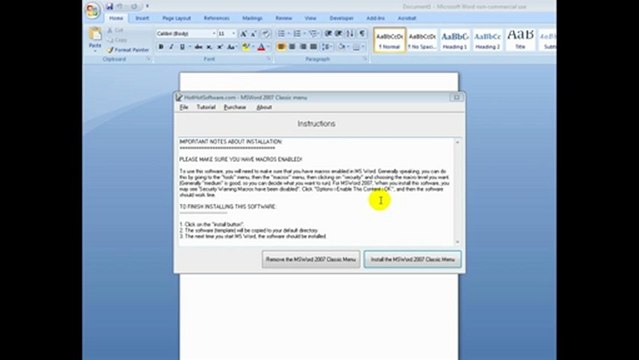 How to get the old menu back in MS Word - MS Word 2007/2010 Classic Menu Interface