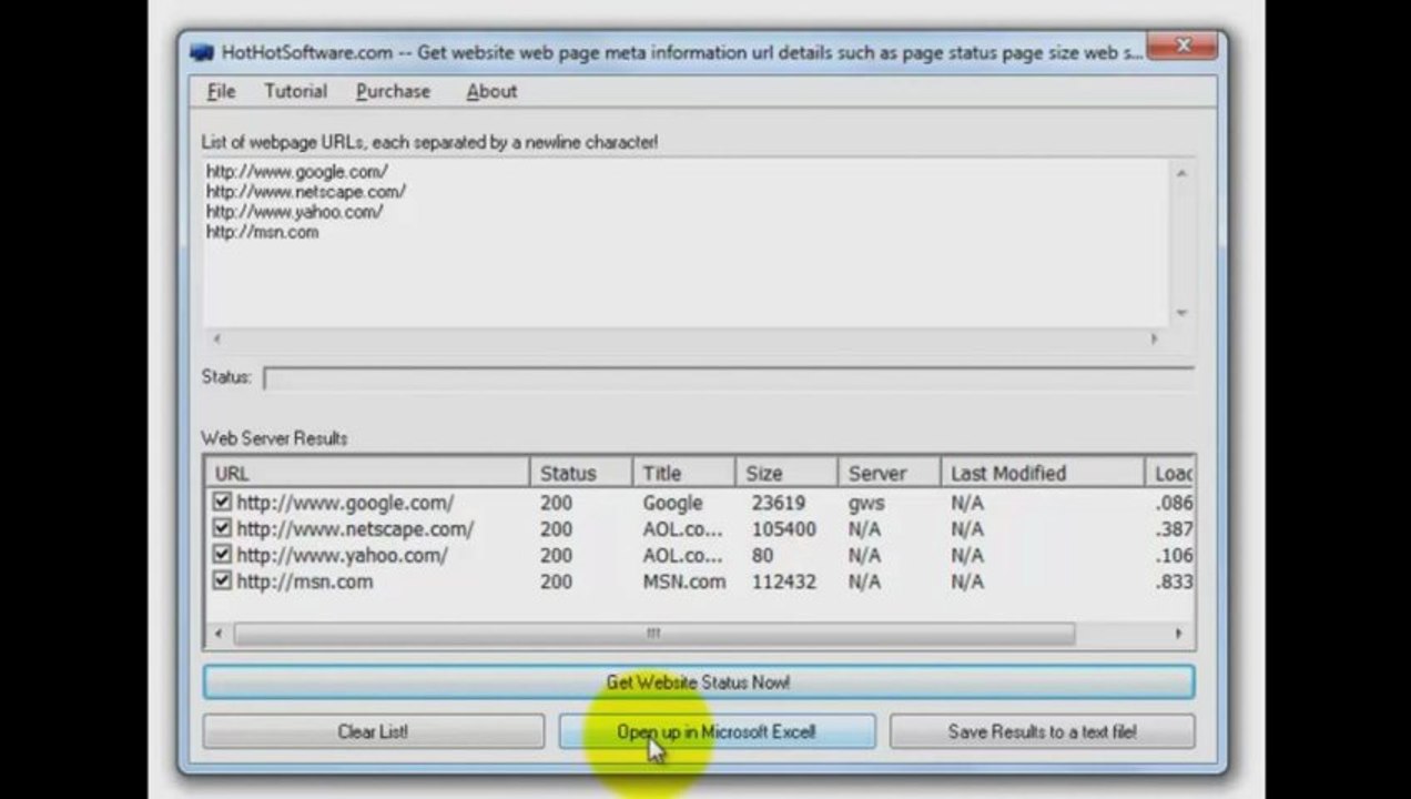 How to Get website web page meta information such as page status page size web server page title