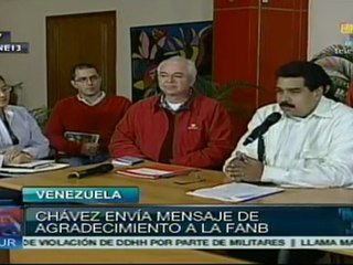 Envía Chávez mensaje de agradecimiento a FANB