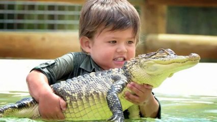 Cet enfant âgé de 3 ans s'amuse avec un alligator