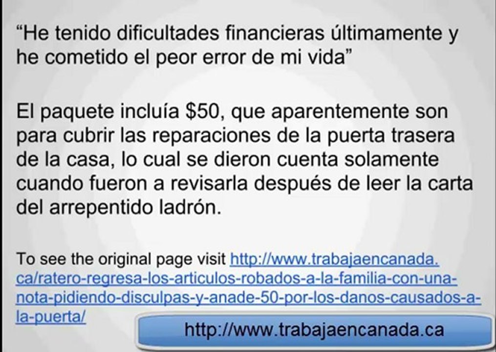Ratero canadiense escribe carta de disculpas, regresa las cosas y paga $50 por los danos