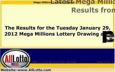 Mega Millions Lottery Drawing Results for January 29, 2013