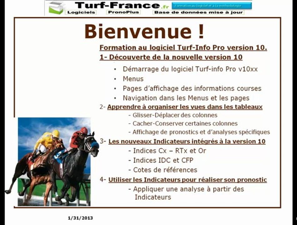 Formation au logiciel Turf-Info Pro v10 Sommaire