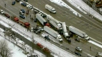 Slick roads cause multiple pile ups in U.S. Midwest