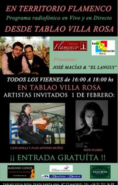 Pepe Flores " Entrevista en Territorio Flamenco " desde el Tablao Villarosa-1-2-13  1ª Parte