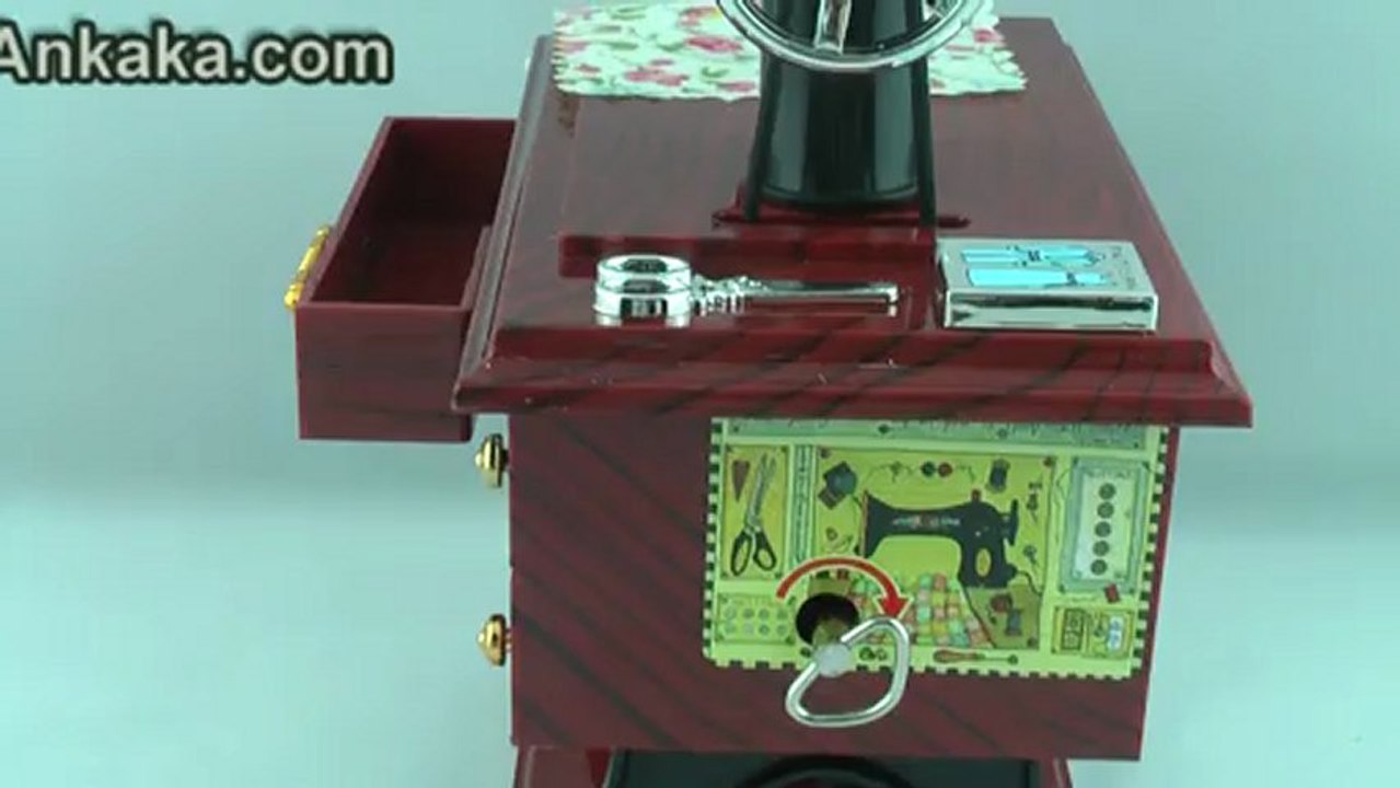 Video Of Mini Vintage Sewing Machine Style Mechanical Music Box