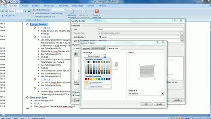 Un plan de document  grâce aux styles et la fonction de hiéarchisation de textes sur Word 2007