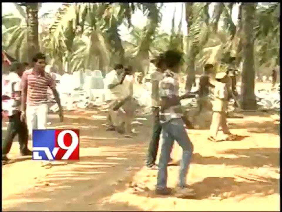 Anti-power plant protestors break chairs and bring down tents