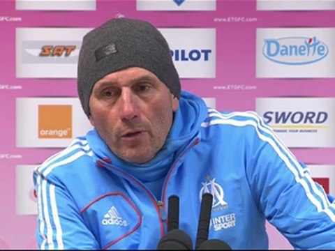 Conférence de presse Evian TG FC - Olympique de Marseille : Pascal DUPRAZ (ETG) - Elie BAUP (OM) - saison 2012/2013