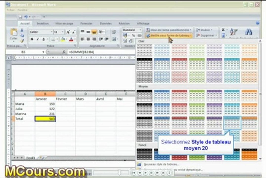 Tutoriel WORD 2007: Cours N°31 Comment insérer une feuille Excel dans Word 2007