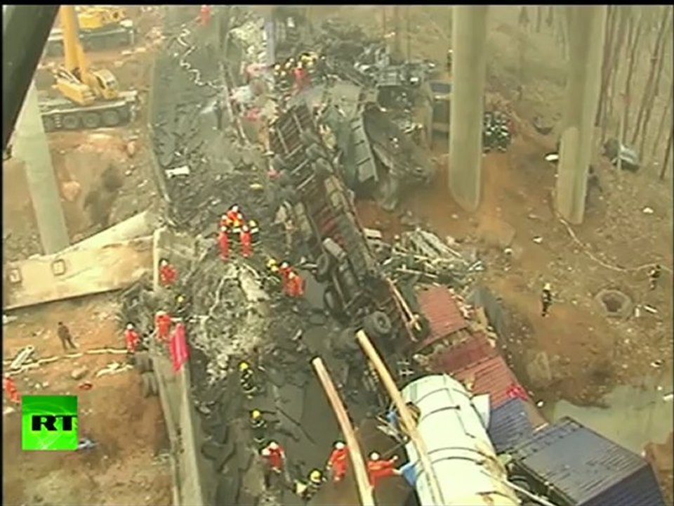 Video: China highway collapses as fireworks truck explodes on bridge