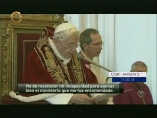 Papa renuncia por falta de “fuerzas“ a su pontificado