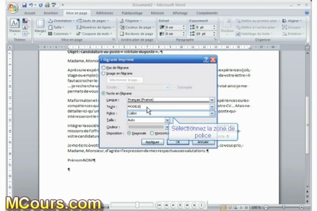 Tutoriel WORD 2007: Cours N°21 Insérer un filigrane dans Word 2007