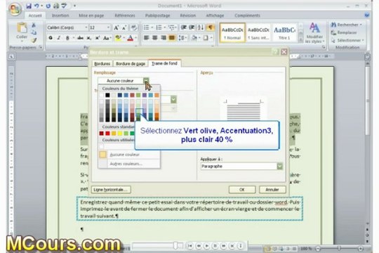 Tutoriel WORD 2007: Cours N°22 Créer Bordures et Trames dans Word 2007