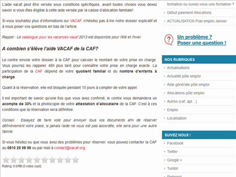 Informations caisse allocations familiales