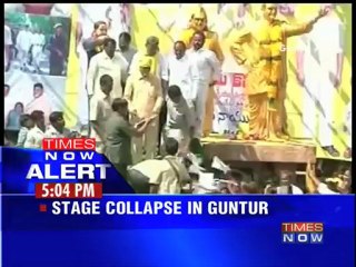 Chandrababu Naidu sprains leg after dais steps collapse.