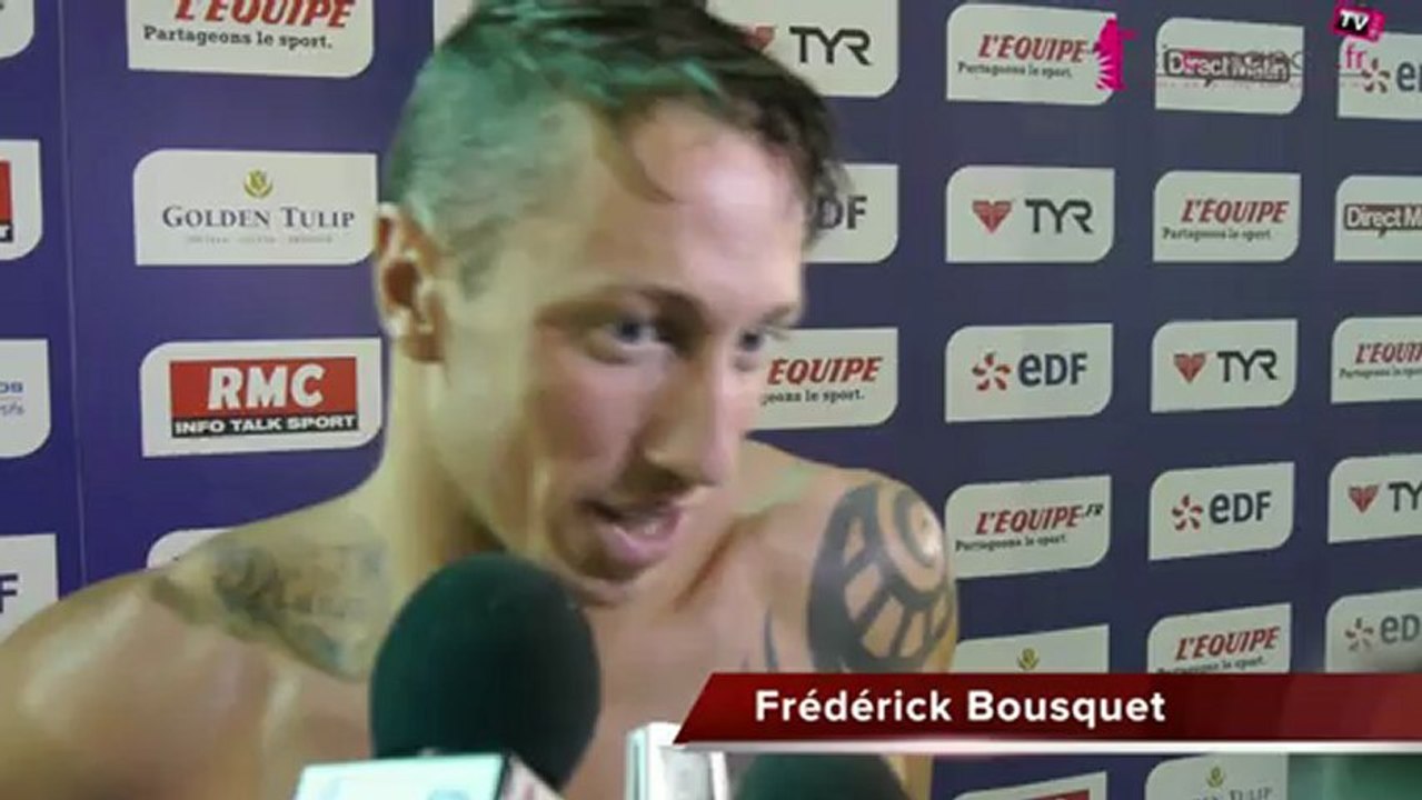 Florent Manaudou, Camille Lacourt et Fred Bousquet après le meeting de natation de Nancy