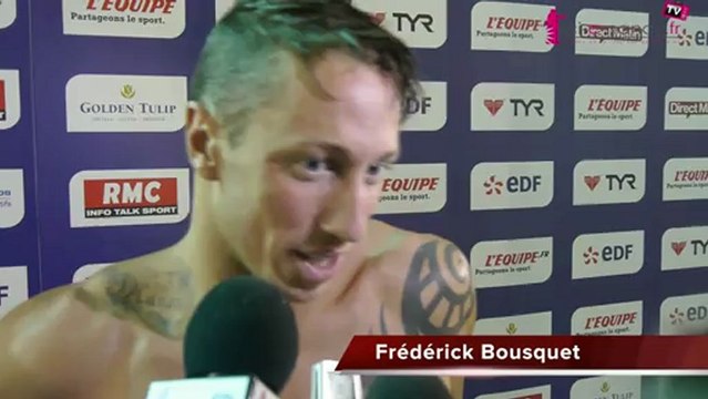 Florent Manaudou, Camille Lacourt et Fred Bousquet après le meeting de natation de Nancy