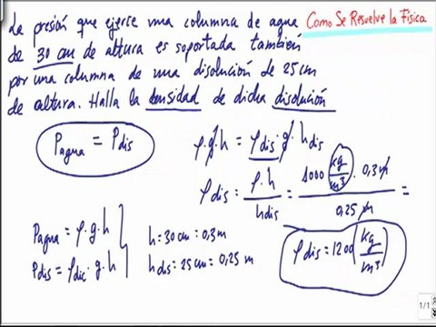 Calcular la densidad del liquido sabiendo la profundidad Fisica Fluidos