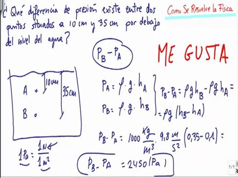 Calcular la diferencia de presion entre dos puntos en el agua Fisica Fluidos