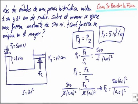 Calcular la fuerza en embolo grande de una prensa hidraulica Fisica Fluidos
