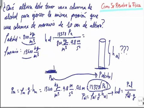Calcular la altura de una columna de alcohol Fisica Fluidos