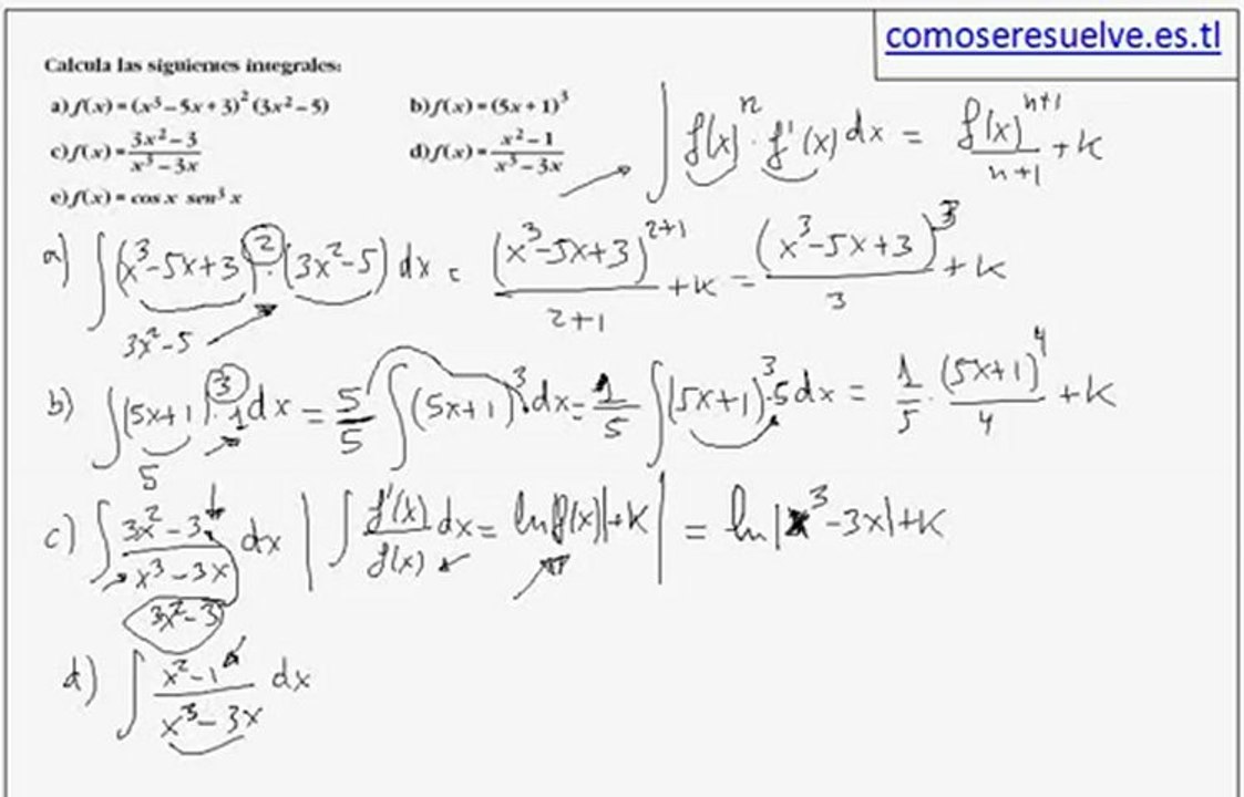 Integrales directas de potencias y trigonométricas
