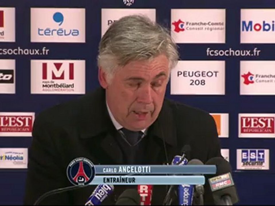 Conférence de presse FC Sochaux-Montbéliard - Paris Saint-Germain : Eric HELY (FCSM) - Carlo ANCELOTTI (PSG) - saison 2012/2013