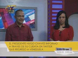 El presidente Chávez informó su regreso al país a través de Twitter