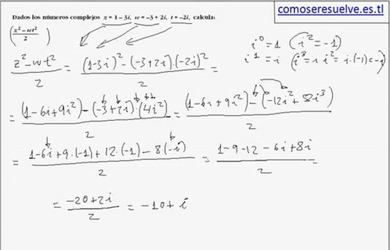 Operaciones de números complejos en forma binómica ejemplo 3
