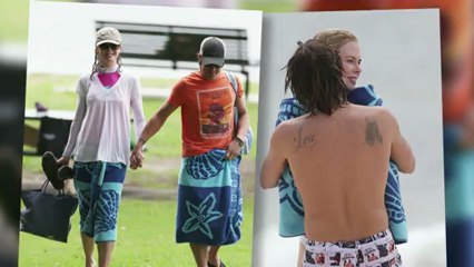 Kidman und Urban am Strand