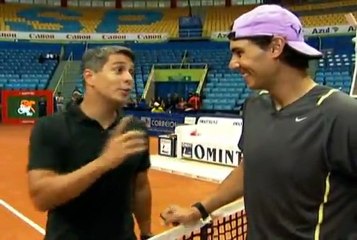 Reporter Ivan More played the tennis match with Rafael Nadal in Sao Paulo