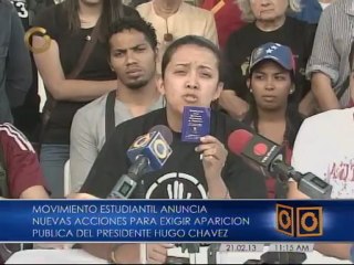 Movimiento estudiantil exige al gobierno que muestre al Presidente Chávez