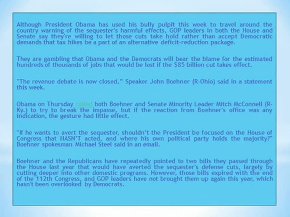 INTERNATIONAL TYLER GROUP - Dems, experts warn of economic and social fallout of sequester