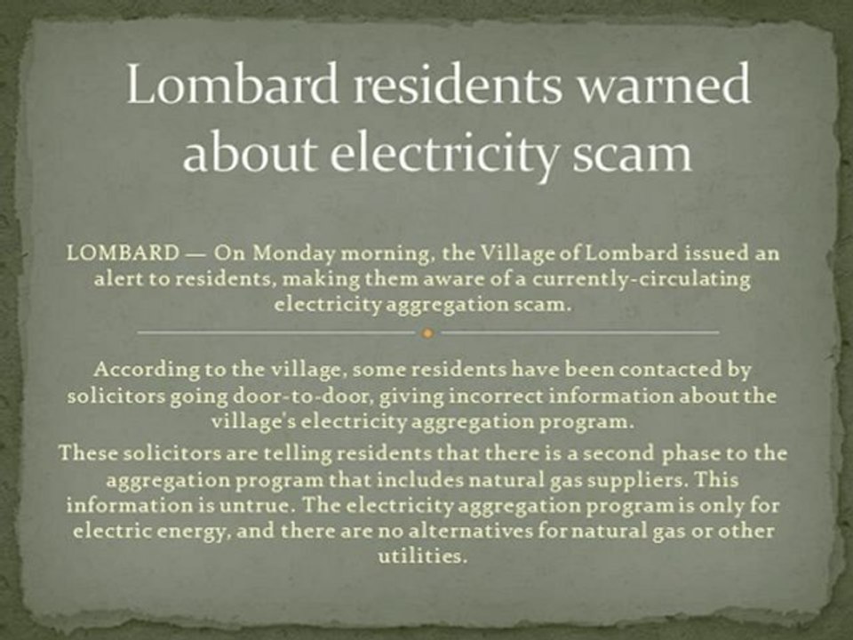 Lombard residents warned about electricity scam