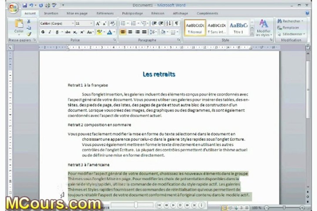 Tutoriel WORD 2007: Cours N°18 Comment créer un retrait dans Word