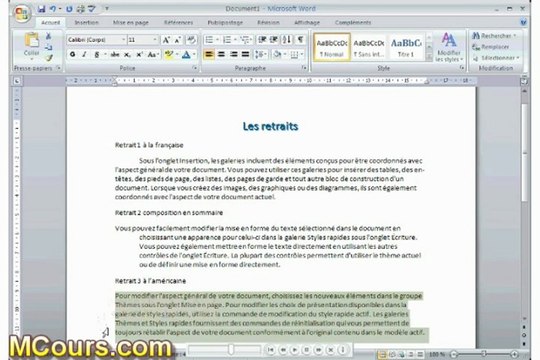 Tutoriel WORD 2007: Cours N°18 Comment créer un retrait dans Word