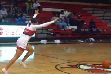 Cheerleader Makes Amazing Half-Court Stunt Shot