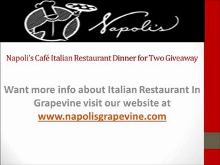 Italian Restaurant Dinner For Two Giveaway