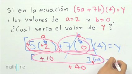 Sustituir valores en la expresión (5a 7b)(4)