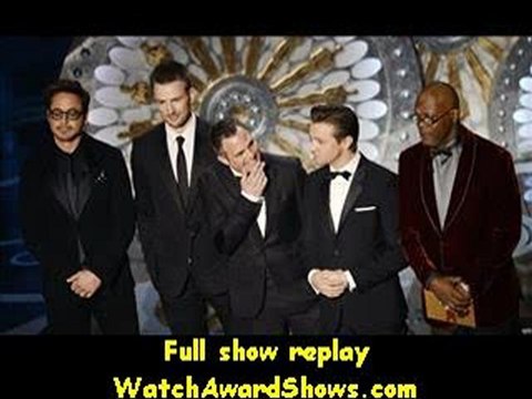 Actors Robert Downey Jr. Chris Evans Mark Ruffalo Jeremy Renner and Samuel L. Jackson present onstage Oscars 2013