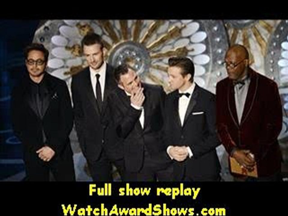 Actors Robert Downey Jr. Chris Evans Mark Ruffalo Jeremy Renner and Samuel L. Jackson present onstage Oscars 2013