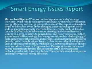 Smart Energy Issues