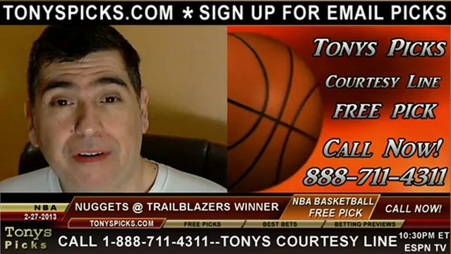 Portland Trailblazers versus Denver Nuggets versus Pick Prediction NBA Pro Basketball Odds Preview 2-27-2013