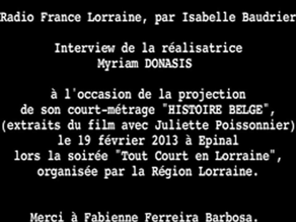 Interview Radio de Myriam Donasis au sujet d'HISTOIRE BELGE sur Radio France Lorraine