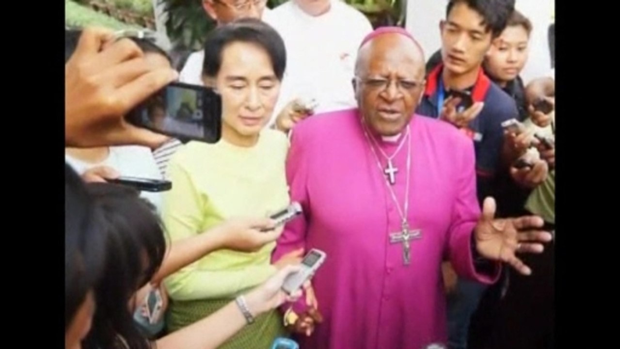 Desmond Tutu visits Suu Kyi in Myanmar