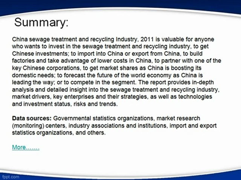 Aarkstore.com - China sewage treatment and recycling industry, 2011