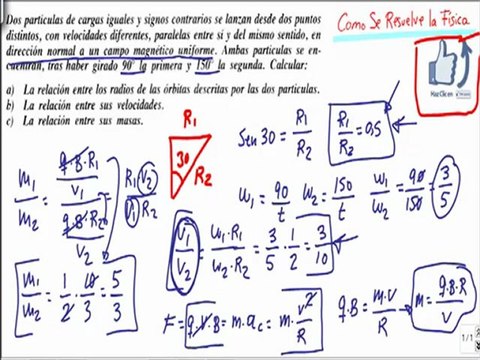Calcular relación radios dos cargas en interior campo magnetico Fisica Electromagnetismo